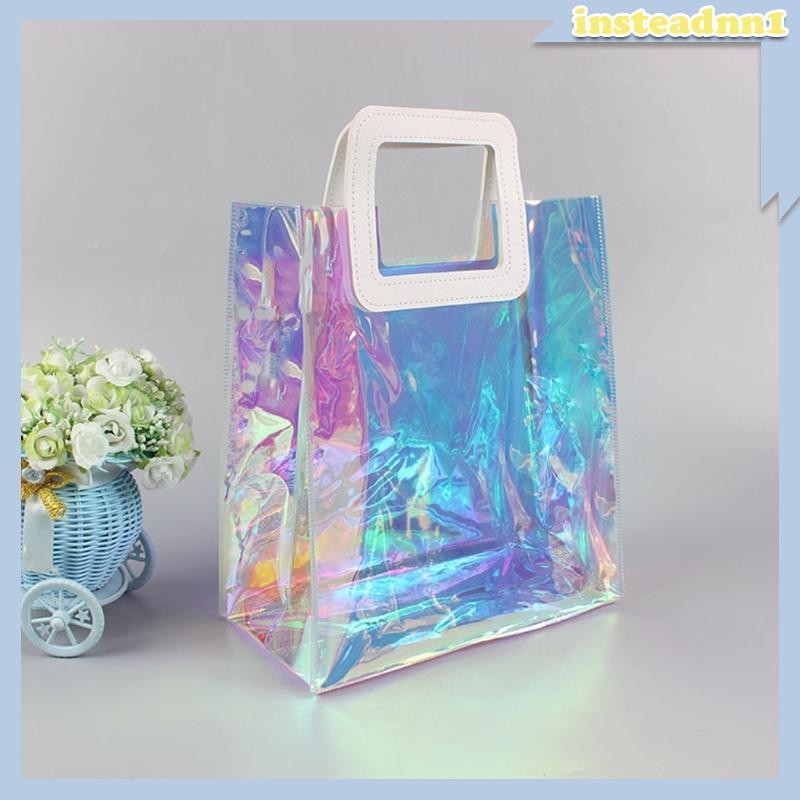 Inste Túi Tote Trong Suốt Cầu Vồng Túi Mua Sắm Đa Năng Dung Tích Lớn Túi Xách Đeo Vai Cho Công Sở Phòng Tập Gym Thể Thao Du Lịch Bãi Biển