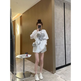 Bộ Đồ Mẫu Mới Mùa Hè Cho Nữ Cao Cấp Nơ Ren Khâu Tay Áo Giả Hai MảNh Áo Thun Hai Mảnh Bộ Hai Mảnh