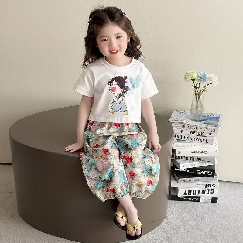 ​​Bộ đồ mỏng mùa hè cho bé gái Quần ngắn tay Bộ đồ hai mảnh loại A Mặc thường ngày 80-150​​Mã YJX0