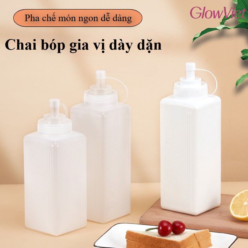 Bình nhựa đựng nước sốt chia vạch 800-1000ml, nắp chống bung, ép đùn cỡ nòng lớn