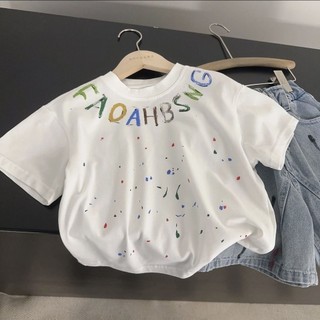 Mùa hè Cotton Nguyên Chất Bé Trai Bé Gái Phiên Bản Hàn Quốc Phù Hợp Với Trẻ Em Nhỏ Áo Thun Tay Ngắn Cho Bé + Quần Short Denim Thường Ngày Bộ Đồ Hai Mảnh