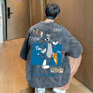 LOCAL BRAND Áo thun Wash Mèo Và Chuột Phong Cách Unisex Form Rộng / Áo thun Mèo Và Chuột Phông Màu Phong Cách Âu Mỹ