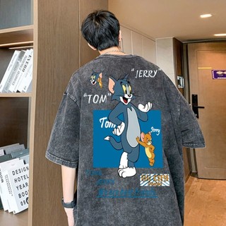LOCAL BRAND Áo thun Wash Mèo Và Chuột Phong Cách Unisex Form Rộng / Áo thun Mèo Và Chuột Phông Màu Phong Cách Âu Mỹ