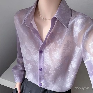 Áo blouse ren lụa thêu hiện đại cho phụ nữ mùa xuân 2025, phong cách Trung Quốc, áo cổ đứng retro thêu tay dài