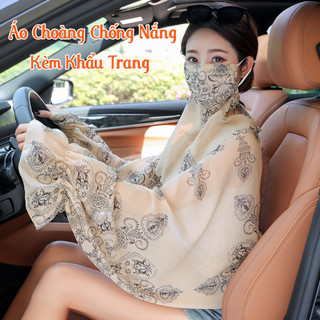 Áo Choàng Chống Nắng Nữ Kèm Khẩu Trang Voan Tuyết Mỏng Nhẹ Hàn Quốc Thoáng Khí, Mặc Lái Xe Mùa Hè