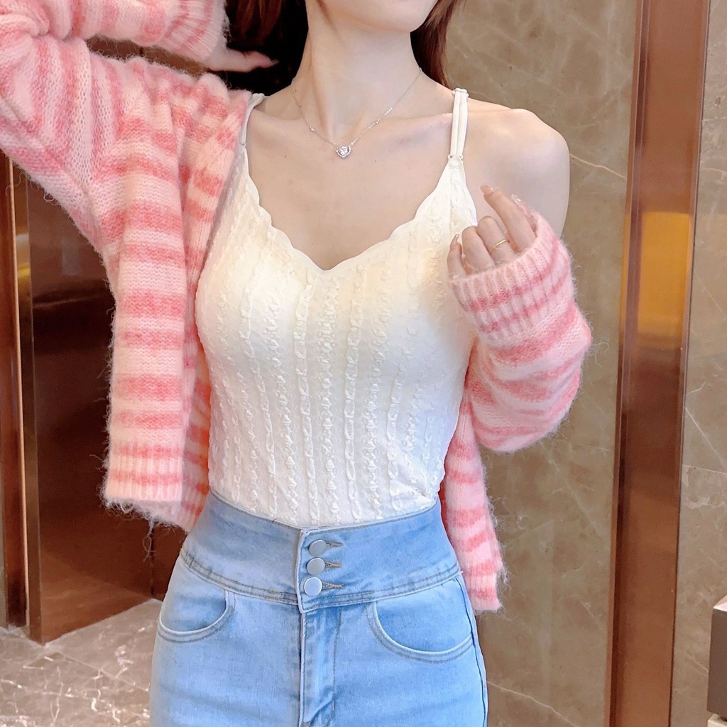 Deep V Cross Mặt sau đẹp liền mạch Áo yếm cảm giác khỏa thân có đệm ngực Quần lót bên ngoài
