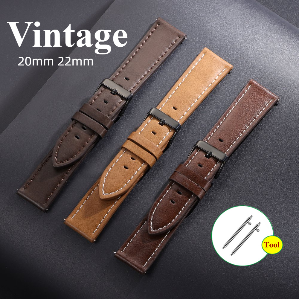 Phát Hành Nhanh Da Thật Chính Hãng Dây Đeo Đồng Hồ 20 Mm 22 Mm Đa Năng Đồng Hồ Nam Nữ Vòng Tay Cho Thạch Anh Dây Đồng Hồ Màu Nâu Truyền Thống Vintage Thường Ngày Chống Thấm Nước