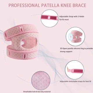 Dây đeo bánh chè nẹp đầu gối màu hồng điều chỉnh 3 giai đoạn pad hỗ trợ mở cho chạy bộ đi bộ đường dài và tập luyện bóng đá nhựa cao su sáp tiện dụng ổn định có thể điều chỉnh phù hợp dùng cho gia đình căn hộ văn phòng và không gian nhỏ