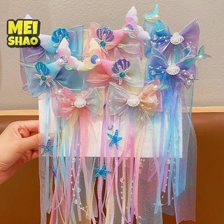 MeiShao 1 Đôi Đuôi Cá Puprle Ruy Băng Bé Nàng Tiên Cá Ăn Mặc Kẹp Tóc Bé Gái Nơ Hoa Kẹp Tóc Phụ Kiện