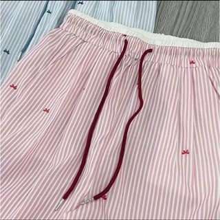 Quần Suông Kẻ Họa Tiết Nơ/Tim Đáng Yêu Chất Liệu Thô Lạnh Dài 100-103cm Hivaxin