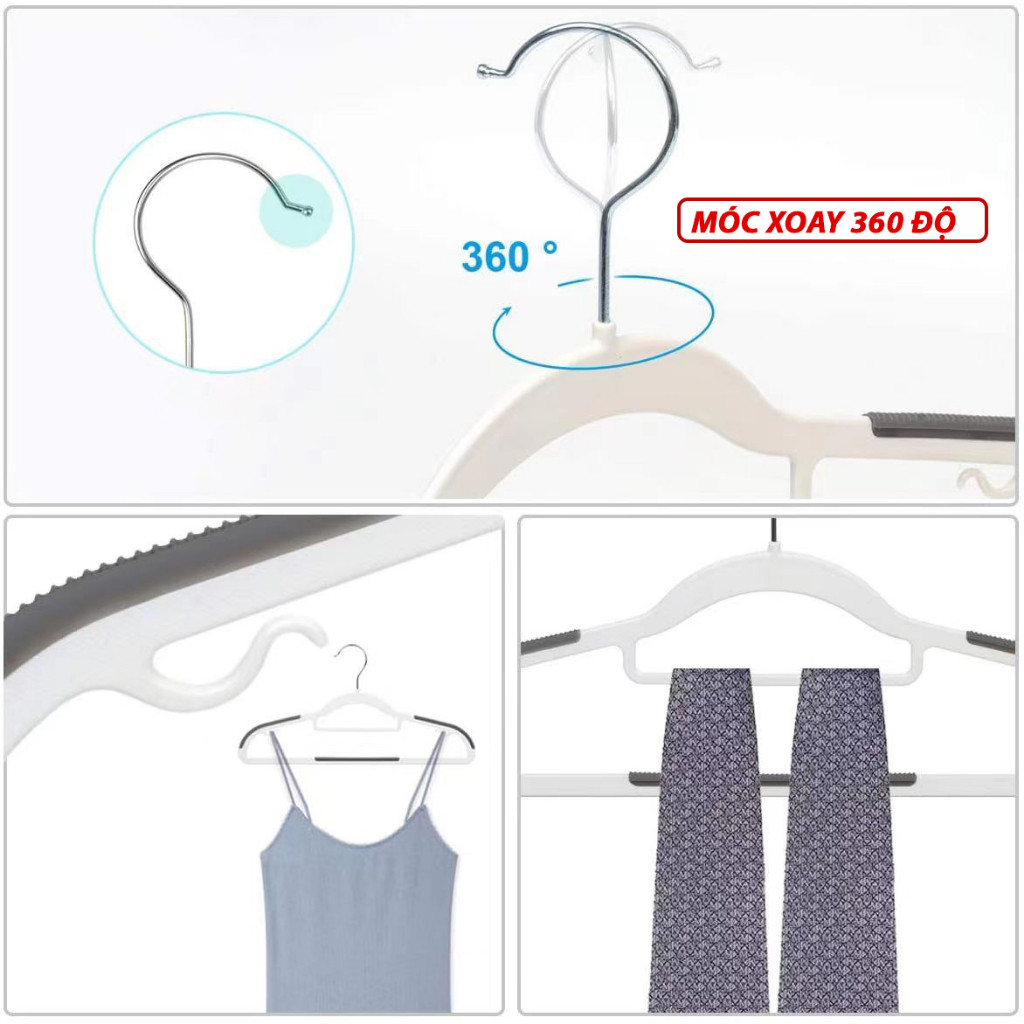 Set 50c Móc treo quần áo bằng nhựa chống tuột, Móc phơi chống trượt đa năng chất nhựa -BB