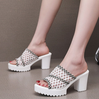 Dép Nữ Cao Gót Vuông Quai Lưới Đính Đá ZicZac Đế Pu Siêu Nhẹ Cao Cấp Bigsize (35-40) -MS CG14