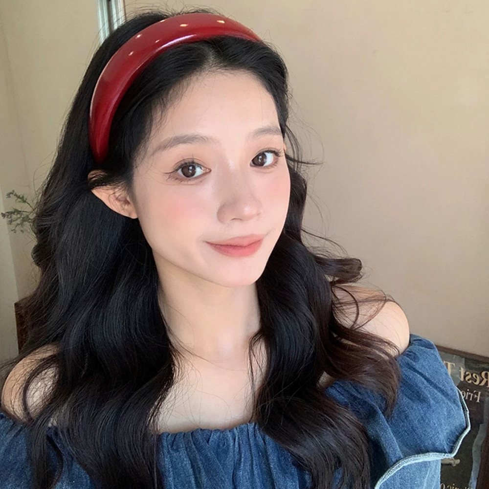 Dây buộc tóc rộng màu đỏ cổ điển dành cho nữ - Vòng buộc tócPU phong cách Hàn Quốc - Hàng ngày | Trang sức đầu Giáng sinh