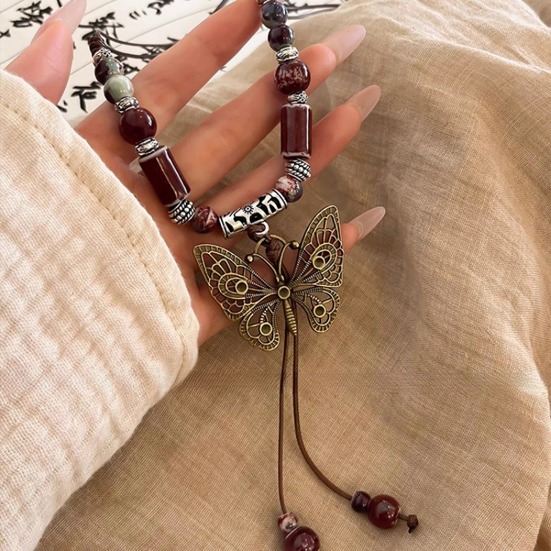 Vòng cổ retro boho cho phụ nữ, thiết kế bướm với đá đính nổi