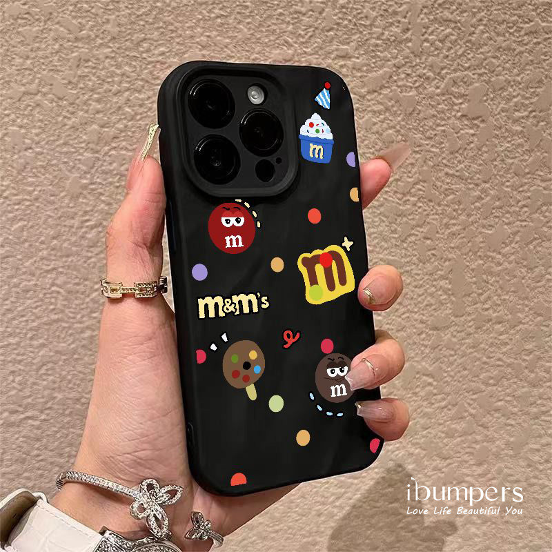 ibumpers Ốp Điện Thoại iPhone Họa Tiết M&M Đầy Màu Sắc Đễ Thương Cho IPhone 16 15 14 12 13 11 Pro Max IP 7 8 Plus X XS XR Xếp Ly Ốp Lưng Silicon Mềm Chống Sốc
