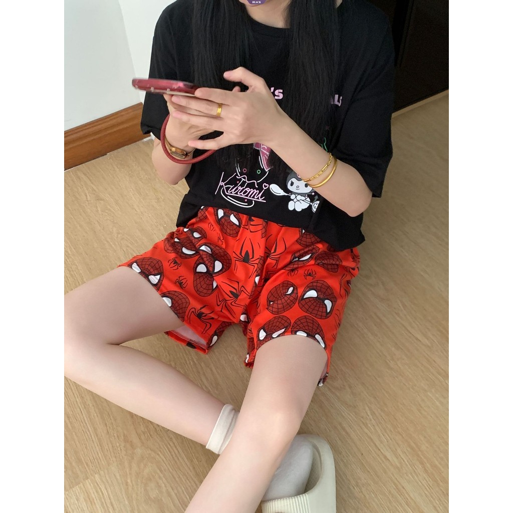 Thoải Mái Đáy Đỏ Hoạt Hình Người Nhện Pyjama Quần Nữ Rời Hàn Quốc Quần Short Nhà [BL]