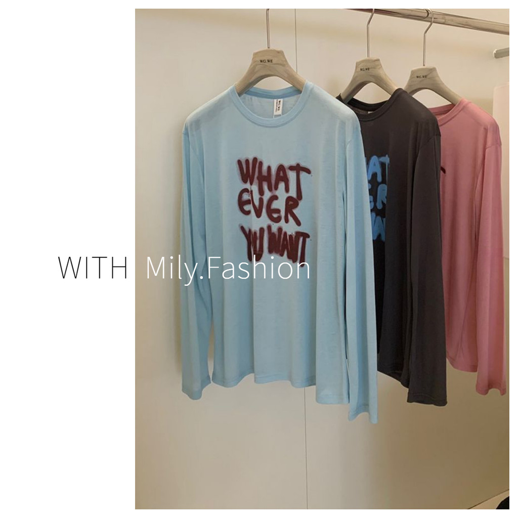Milyfashion Loose Size Lớn Chữ Graffiti Dài Tay T Nhẹ Phù Hợp Với Tất Cả Trận Đấu Áo Chống Nắng Top Nữ