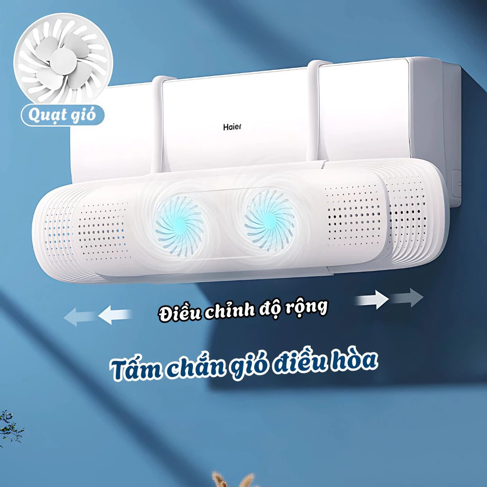 Tấm Chắn Gió Điều Hòa 2 Quạt Tản Gió 360 Độ, Tấm Chắn Gió Máy Lạnh Đảo Hướng Gió Điều Chỉnh Độ Rộng