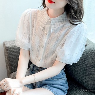 Áo blouse Barong tay phồng hiện đại của phụ nữ Philippines, ren tương phản ngọc trai, trang phục chính thức và thường ngày lấy cảm hứng từ châu Á cho phụ nữ