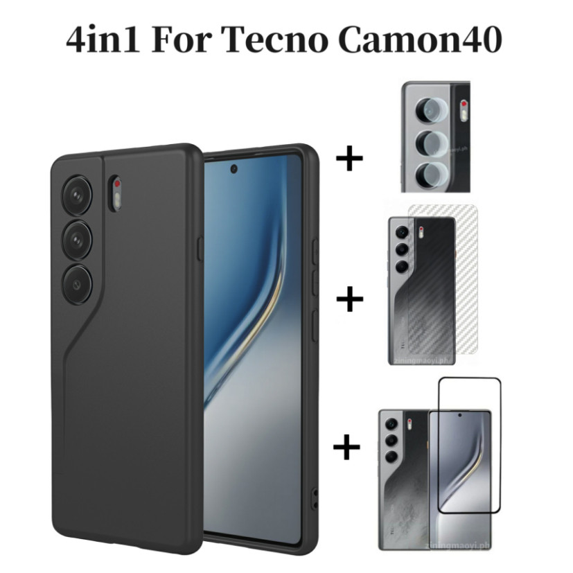 4in1 Dành Cho Tecno Camon40 4G Giả Silicon Lỏng Lỏng Vỏ Điện Thoại Di Động Tecno Camon 30 Camon 30 Pro Kính Cường Lực Và Ống Kính Phim Và Mặt Sau