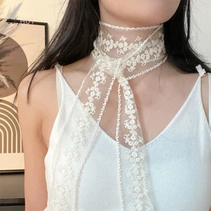 JULYHOT Thêu Ruy Băng Dài Và Thắt Lưng Phụ Kiện Ren Pháp Khăn Mùa Hè Rỗng Hoa Dài Ruy Băng Khăn Buộc Tóc Snood Massivedeals