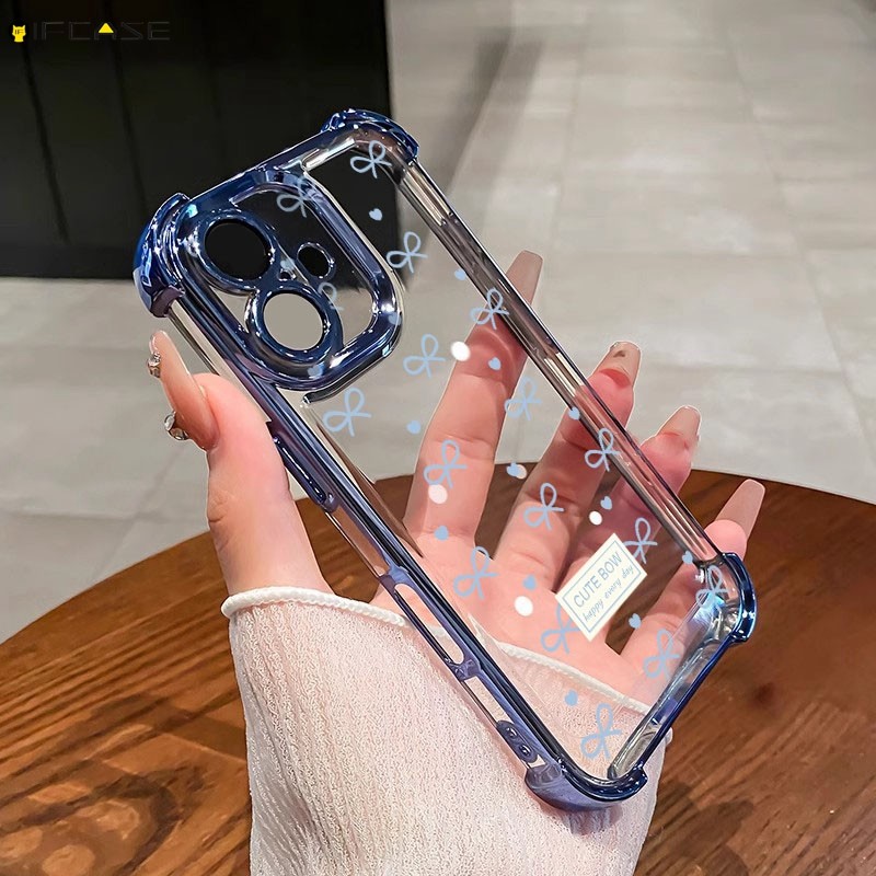 Dành cho iQOO 15 Neo 11 10 Pro Plus Z10 Turbo Pro iQOO15 iQOOeo11 Vỏ Điện Thoại Phong Cách Hàn Quốc Màu Xanh Nơ Nơ Nơ Dây Buộc Nhãn Dễ Thương Chống Sốc Trong Suốt Vỏ Mềm