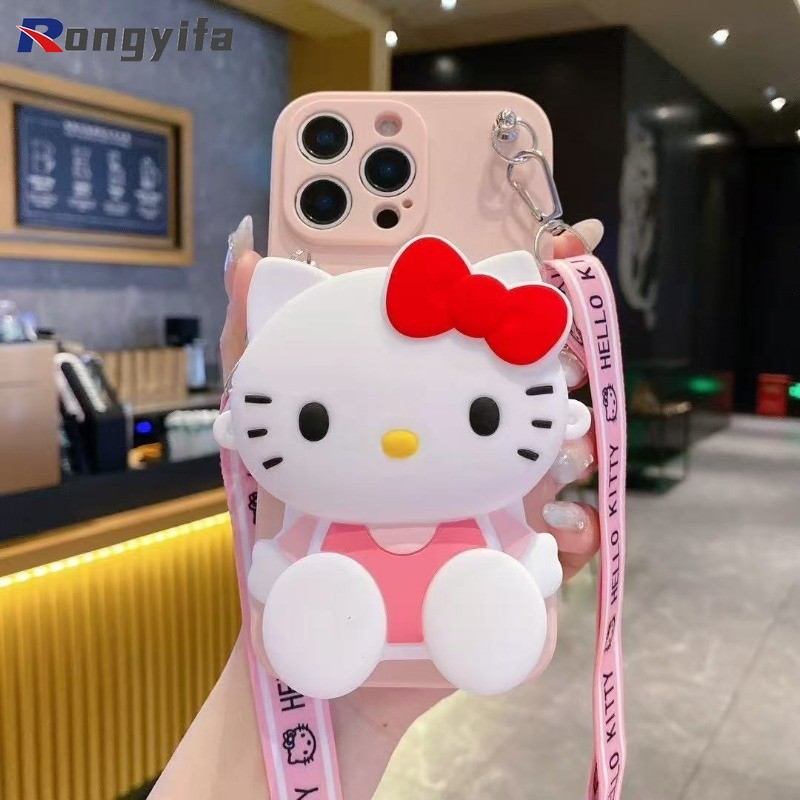 Ốp Điện Thoại Ví Hello Kitty Cho Redmi K80 K70 K70E K60 K60E K50 K50i K40 Gaming K40S K30 K30S Ultra K30i K20 Pro Vỏ Hoạt Hình Dễ Thương Ví Mềm Có Dây Đeo Ngang