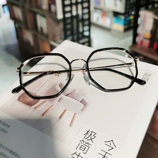 Kính đa giác thời trang nữ phiên bản Hàn Quốc - Kính phẳng trendy dành cho sinh viên với khung đen và khả năng lắp lens cận