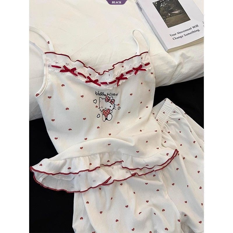 Pure Desire Sweet Hello Kitty Bộ Đồ Ngủ In Hình Nữ Mùa Hè mới Quần短裤无袖Homewear Suit [BL]