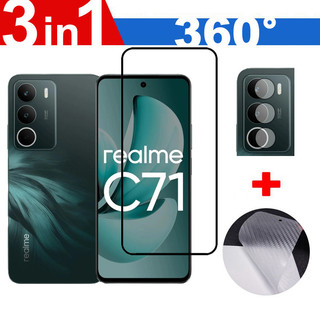 cho Realme C71 4G HD Bảo vệ màn hình 3 trong 1 Kính cường lực cho Realme C75x C75 C73 C67 C65s C63 C61 C60 C51s C53 C55 C30s C31 4G 5G Sợi carbon Trở lại phim & Máy ảnh Bảo vệ ống kính