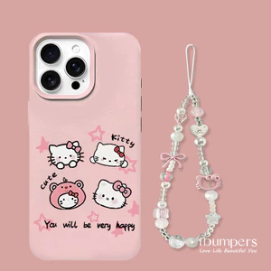 ibumpers Ốp Điện Thoại iPhone Hàn Quốc Ốp Điện Thoại Họa Tiết Hello Kitty Dễ Thương + Dây Buộc Cho IPhone 16 15 14 12 13 11 Pro Max IP 7 8 Plus X XS XR Ốp Lưng Mỏng Silicon Mềm Da Họa Tiết
