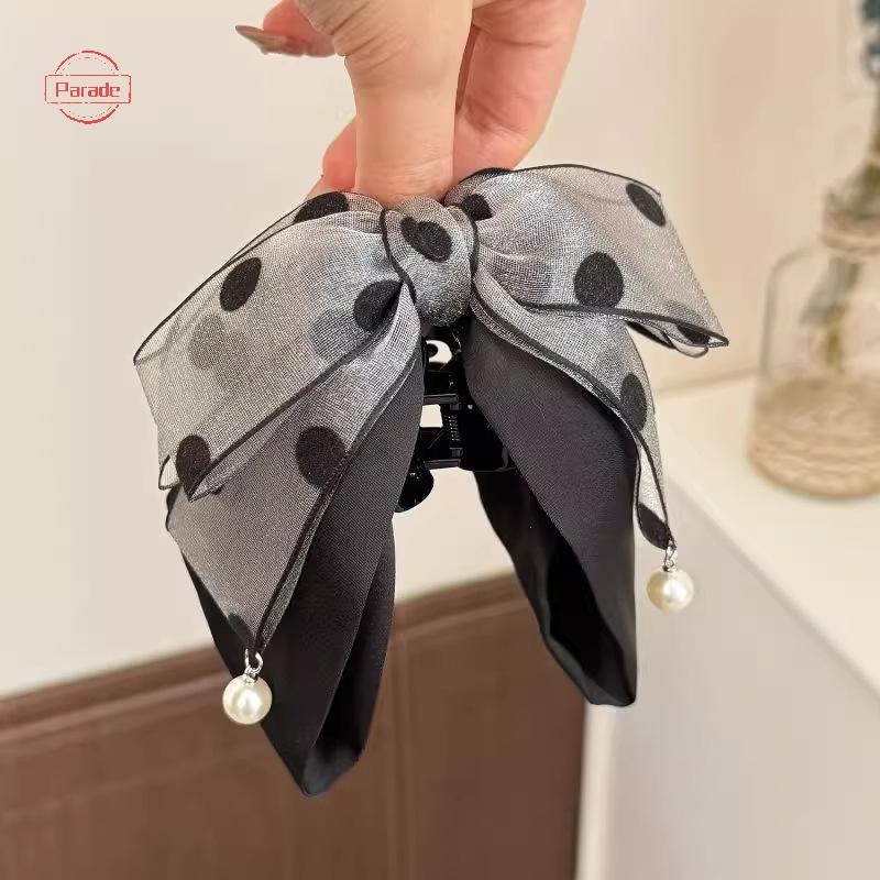 Diễu Hành Thanh Lịch Màu Xám Chấm Bi Nơ Kẹp Tóc Nữ Bé Gái Tính Khí Cao Cấp Đuôi Ngựa Vuốt Tóc Thời Trang Phụ Kiện Tóc Tặng VN