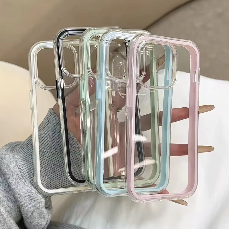 Sang Trọng Màu Kẹo Khung Trong Suốt Ốp lưng Cho iPhone 16 15 17 14 13 12 Pro Max 11 16PLUS 16PRO Acrylic Chống Sốc