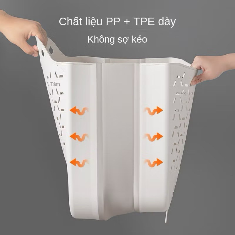 Giỏ đựng quần áo nhà tắm thiết kế tay cầm treo tường có thể gấp gọn chất liệu nhựa dẻo TPR kèm miếng dán AMIZIN