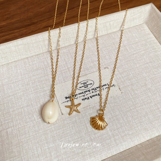 DREJEW 3 chiếc vòng cổ mặt dây chuyền ốc sên vỏ kim loại phiên bản Hàn Quốc, dây chuyền xương đòn phong cách kỳ nghỉ hè, phụ kiện đi lại thời trang và đa năng
