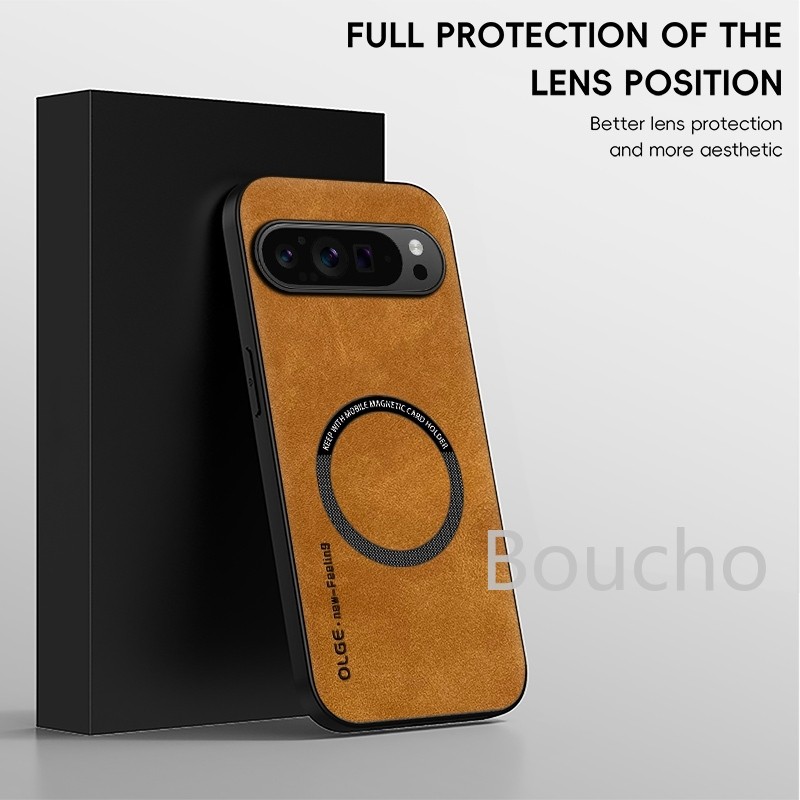 Dành cho Google Pixel 9 Pro XL 7A 8A 7 8 Pro Sạc không dây từ tính Vỏ điện thoại bằng da PU mỏng