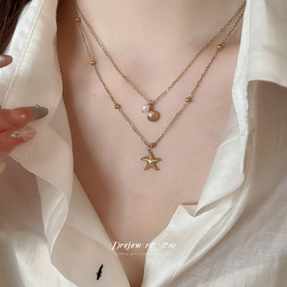 DREJEW Thép Titan Nhỏ Giọt Dầu Hai Lớp Vỏ Sao Biển Mặt Dây Chuyền Vòng Cổ Châu Âu và Mỹ Cá Tính Trang Sức Thời Trang