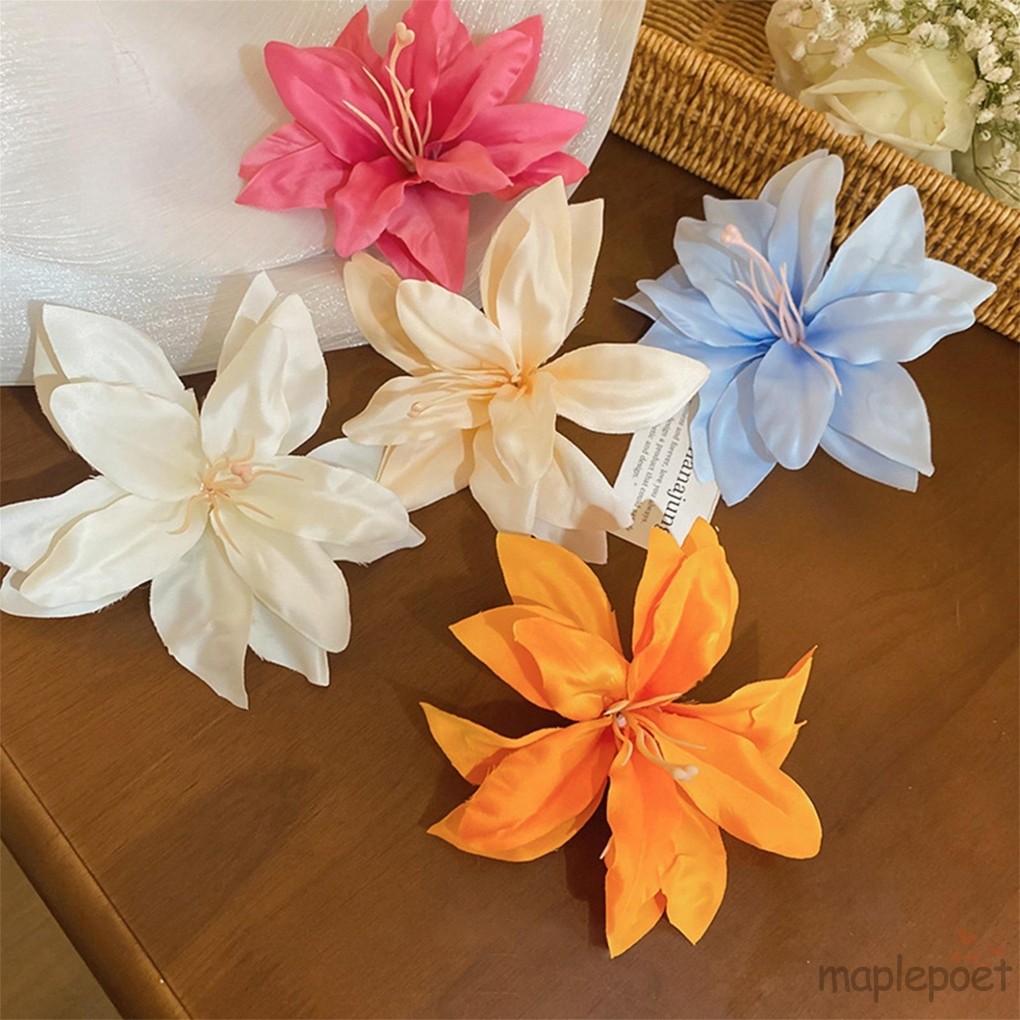 MAPLEPOET - Elegant Nhân Tạo Hoa Lily Chân Tóc Barrettes Vintage Phụ Kiệu Tóc Cho Nữ