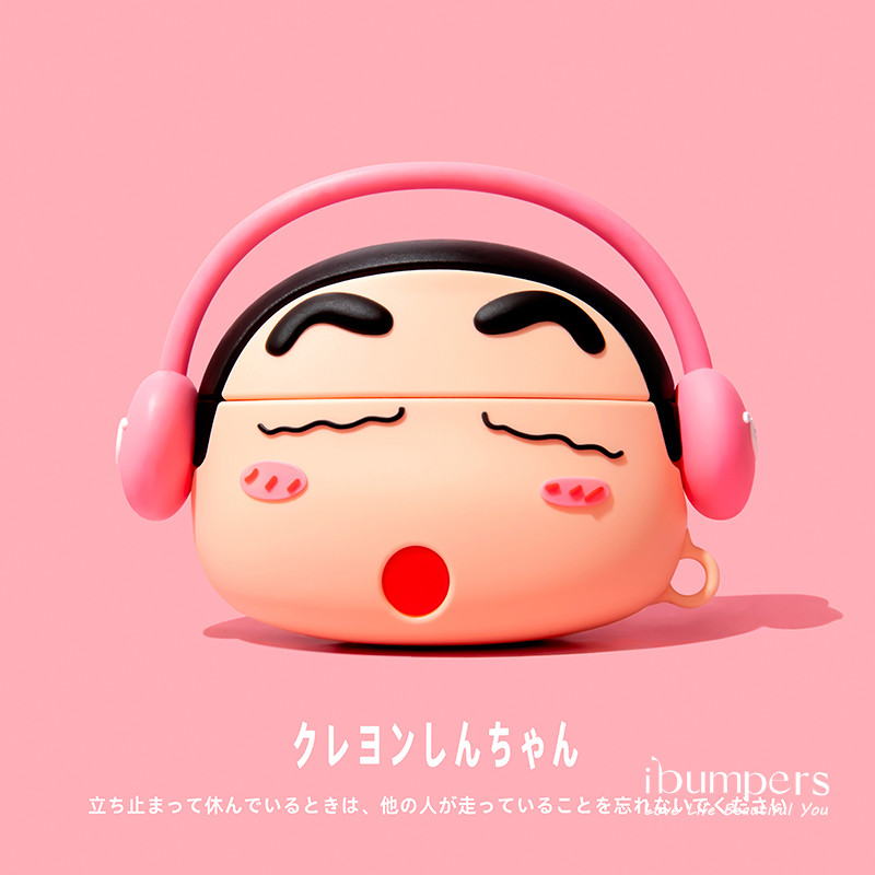Ibumpers Vỏ tai nghe Crayon Shin Chan dễ thương cho Airpods / Airpods Pro Tai nghe Bluetooth Silicon dày Vỏ bảo vệ chống rơi