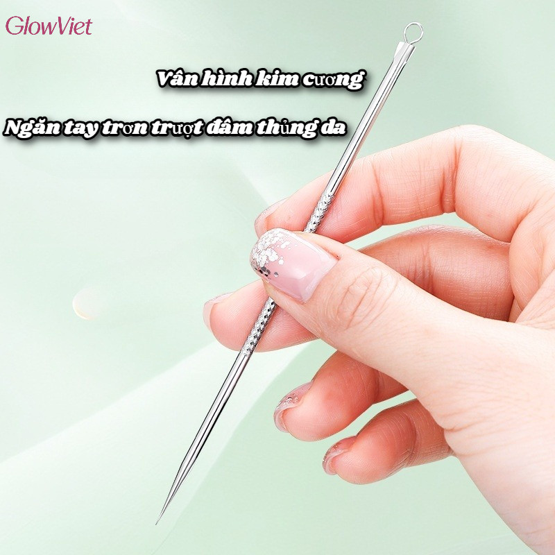 Bộ Dụng Cụ Skincare Cao Cấp,Kẹp Mụn Inox + Nhíp Cong + Que Lấy Nhân,Không Làm Tổn Thương Da