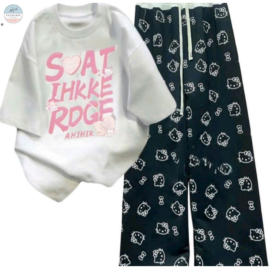 Sét Bộ Quần Ống Suông Kak Trắng i Cạp Chun + Mix Áo Thun Tăm  Trơn Cổ Tròn CROPTOP chất Tăm Hàn-QUẦN ÁO 94