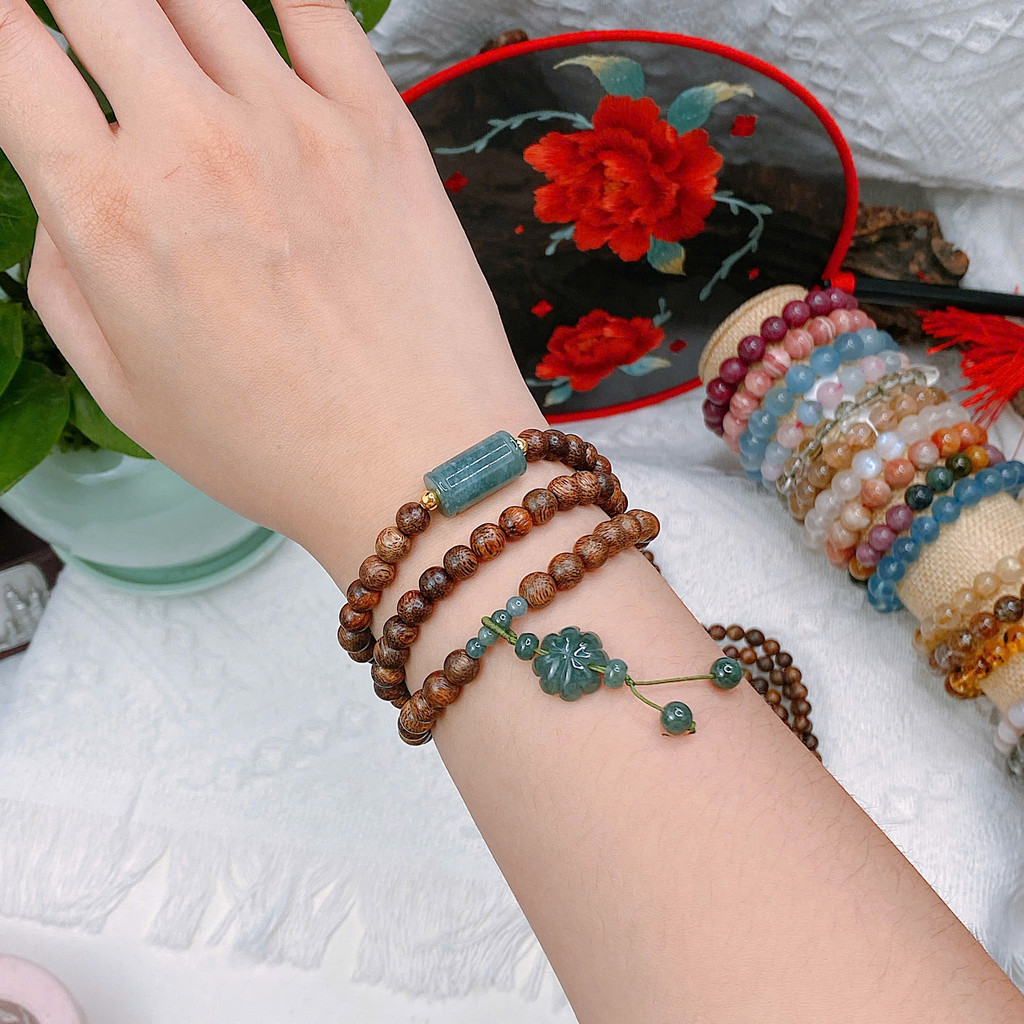 Vòng Trầm Tốc quấn 3 vòng mix charm Hồ Ly, Điếu, Lu Lam Ngọc – Phong Thủy Chiêu Tài, Vượng Duyên