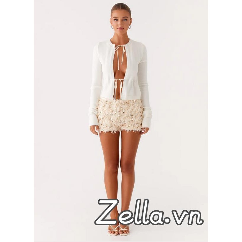 Quần Short Nữ Eo Thấp Lông Lấp Lánh Slim Fit Quần Short Mùa Hè