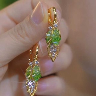 Bông tai lá pha lê màu xanh lá cây tươi mát phong cách mới Thời trang thiết kế thích hợp Bông tai bông tai