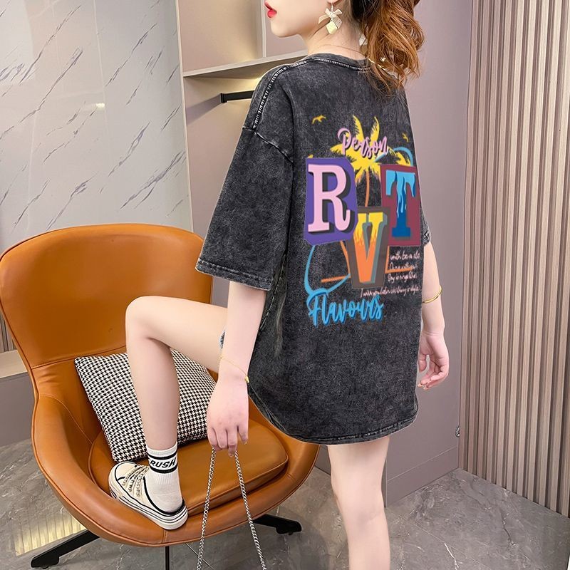 Áo Thun Phong Cách Mỹ, Kích Thước Lớn, Cotton Nguyên Chất, Mỏng, Màu Xám, Tay Ngắn