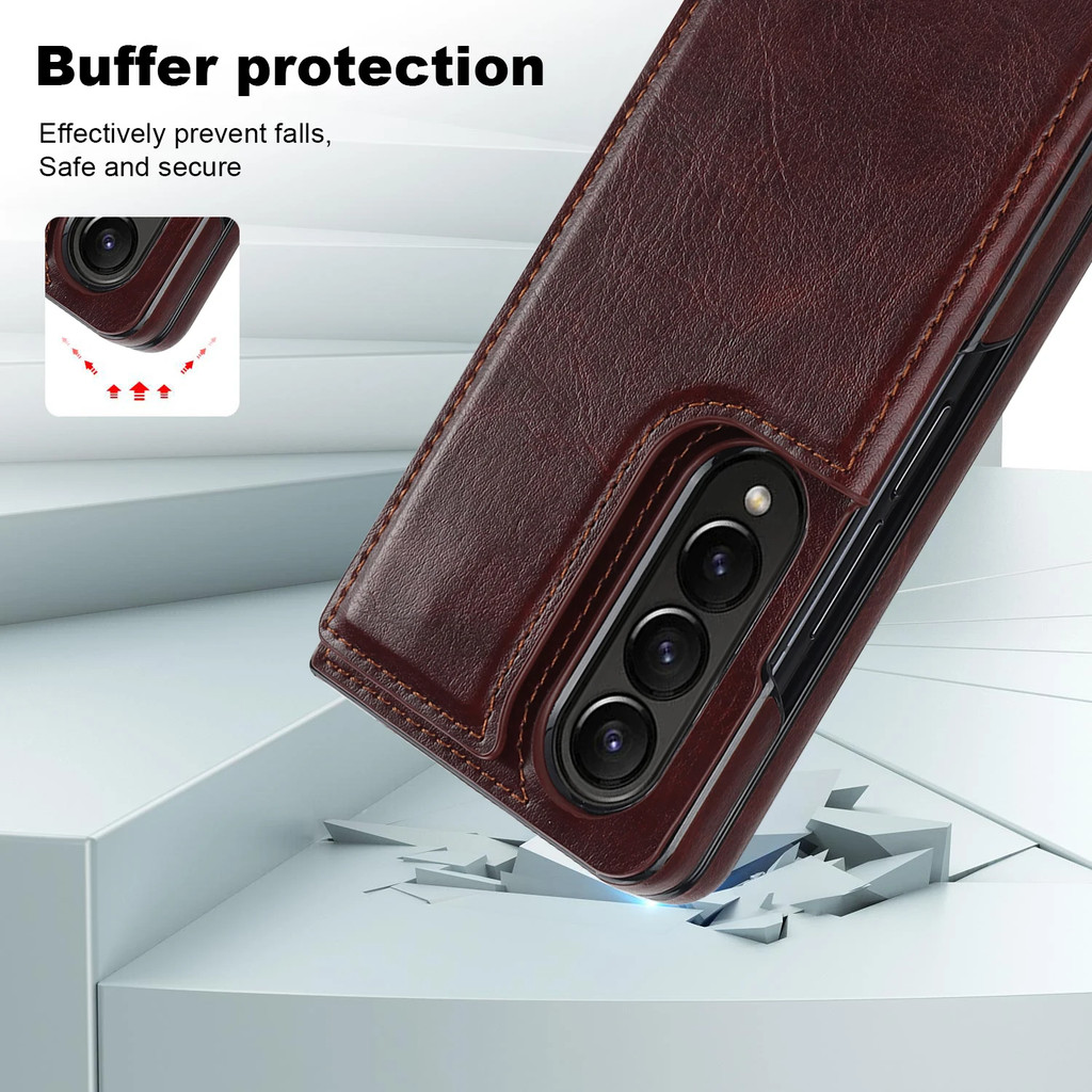 Ví Sang Trọng Cho Samsung Galaxy Z Fold 7 3 4 5 6 Ốp Điện Thoại Có Đựng Thẻ Da Kicstand Stockproof Vỏ Bảo Vệ