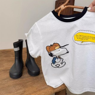 Áo thun ngắn tay cotton nguyên chất mới cho trẻ em mùa hè, in hình hoạt hình dễ thương cho bé trai và bé gái, áo trắng cho trẻ nhỏ