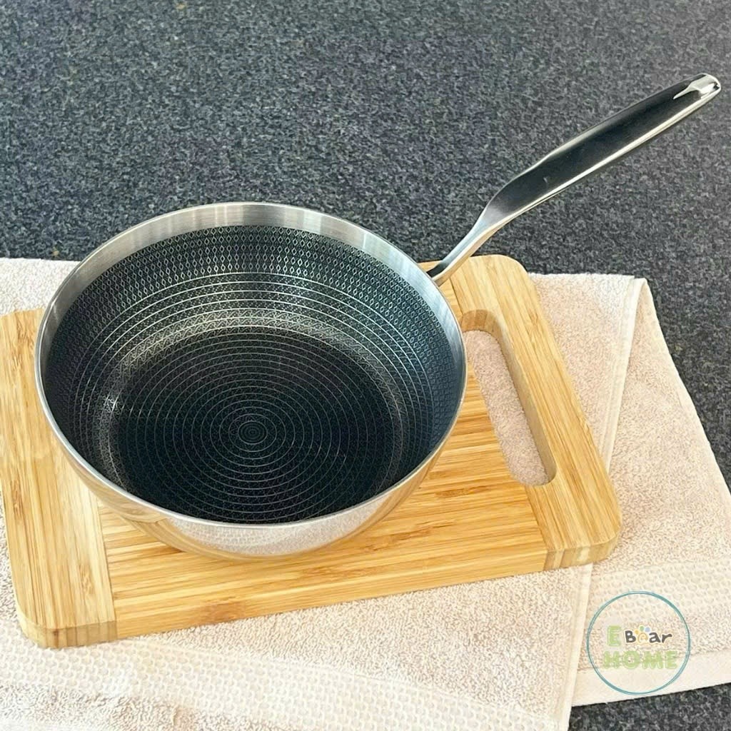 (CHÍNH HÃNG KAIYO) Chảo inox chống dính hoa văn nổi Tri-Ply đáy liền - Size 20cm, 24cm và 26cm