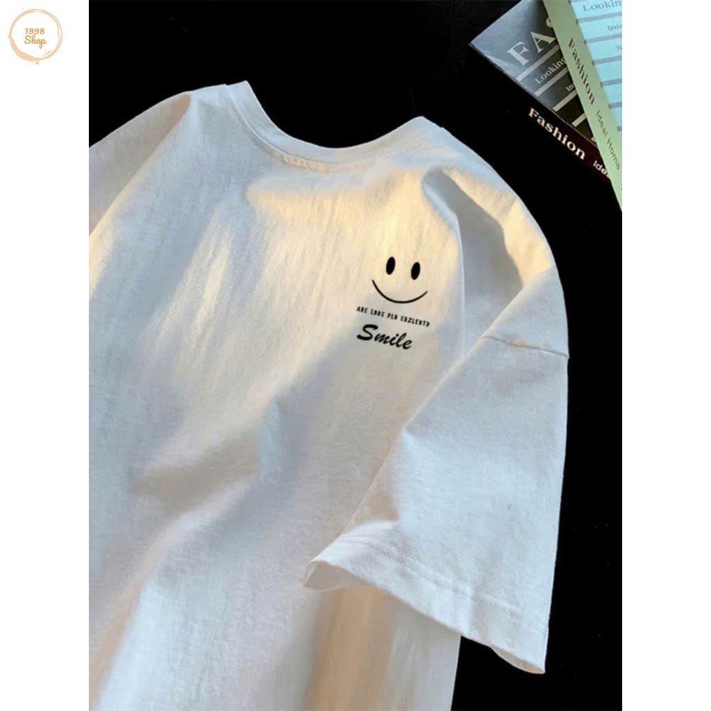 Áo phông form rộng tay lỡ chất vải cotton , áo cổ tròn nam nữ-áo SMILE