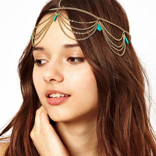 Phụ Nữ Bohemian Đầu Dây Chuyền Mũ Tua Rua Dây Xích Tóc Ấn Độ Đầu Trước Mũ Phụ Kiện Tóc Cho Cô Dâu Và Bé Gái